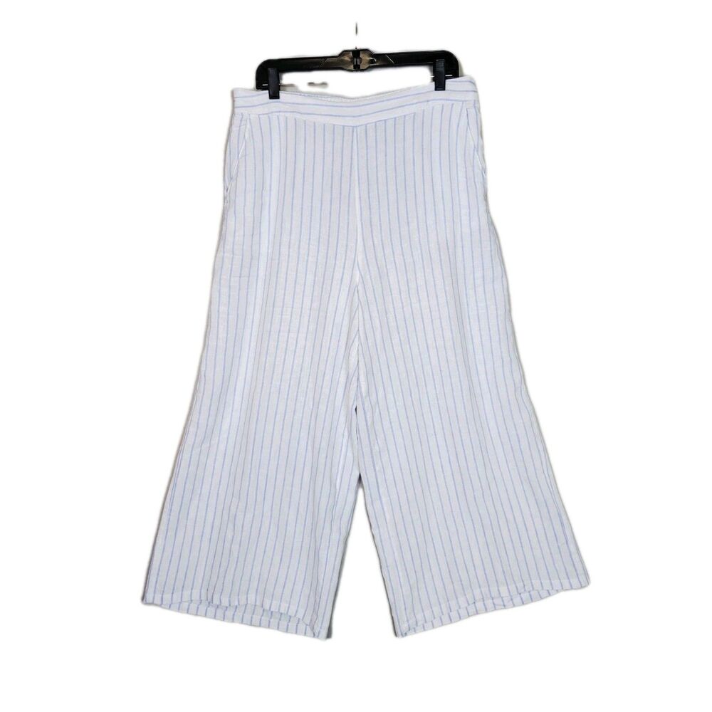 Martha Stewart Striped 100% Linen Wide Leg Pants Womens XL Pull On Beachy Resort
